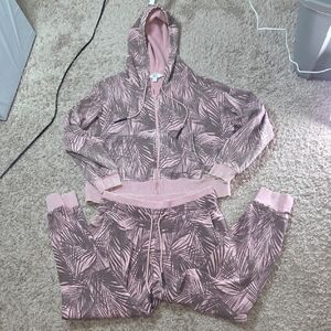 JoyLab Pink and Brown Patterned Hoodie Set, Size Medium